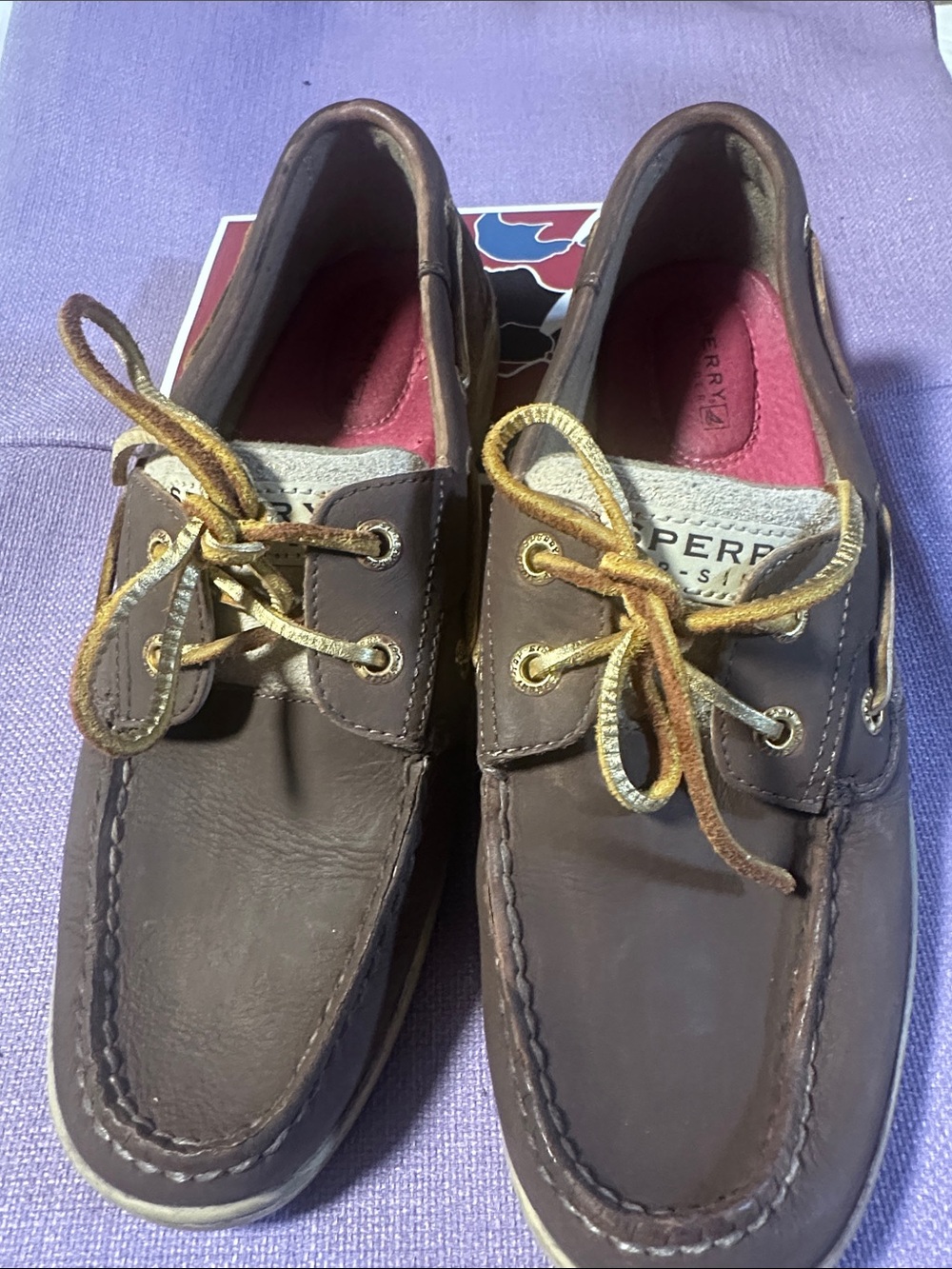 Sperry Brown Leather Boat Shoes with Tan Laces